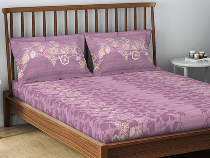 Essentials 100% Cotton  Double Bedsheet, 132 TC, Floral, Blush