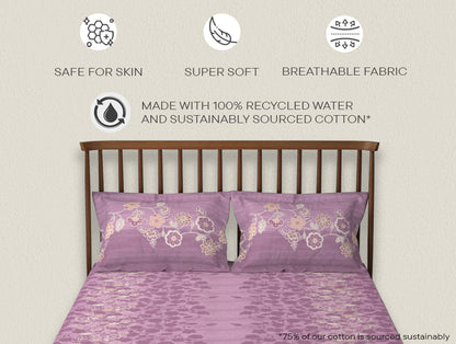 Essentials 100% Cotton  Double Bedsheet, 132 TC, Floral, Blush