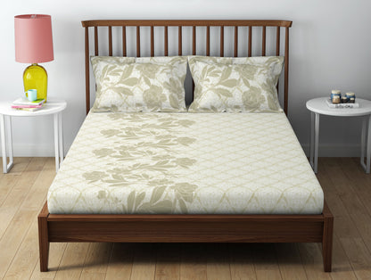 Essentials 100% Cotton  Double Bedsheet, 132 TC, Floral, Light Yellow