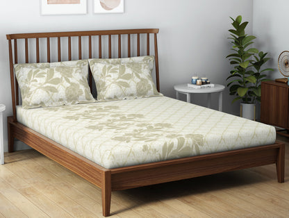 Essentials 100% Cotton  Double Bedsheet, 132 TC, Floral, Light Yellow