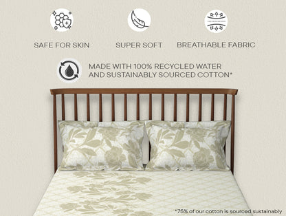 Essentials 100% Cotton  Double Bedsheet, 132 TC, Floral, Light Yellow