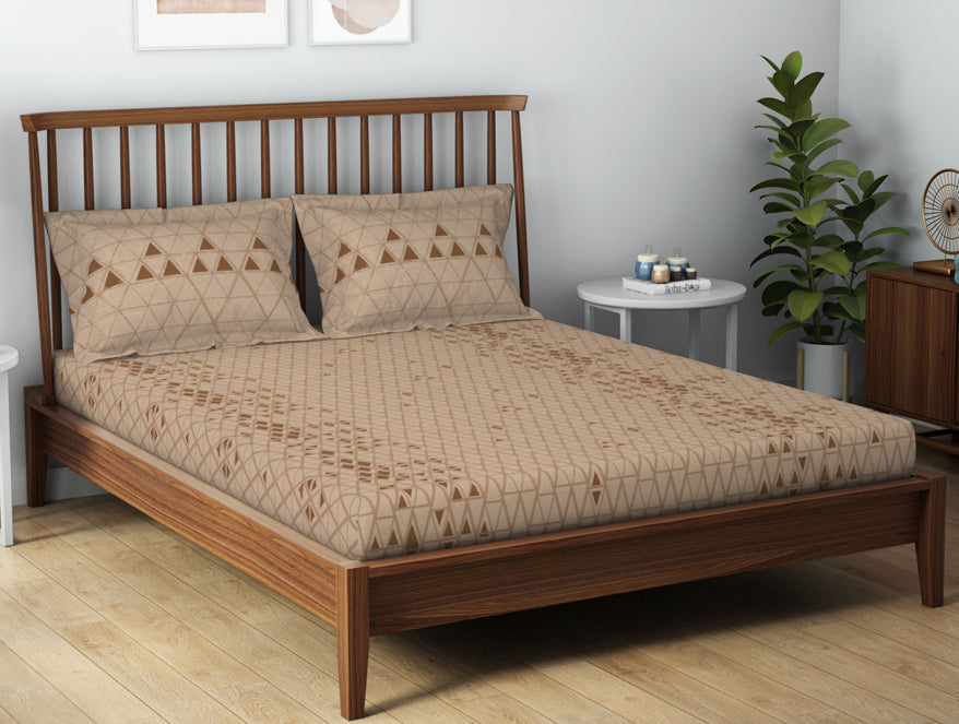 Essentials 100% Cotton  Double Bedsheet, 132 TC, Geometric, Brown
