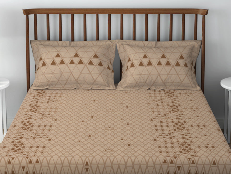 Essentials 100% Cotton  Double Bedsheet, 132 TC, Geometric, Brown