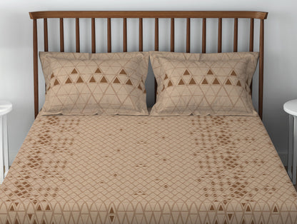 Essentials 100% Cotton  Double Bedsheet, 132 TC, Geometric, Brown