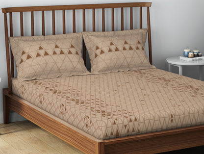 Essentials 100% Cotton  Double Bedsheet, 132 TC, Geometric, Brown