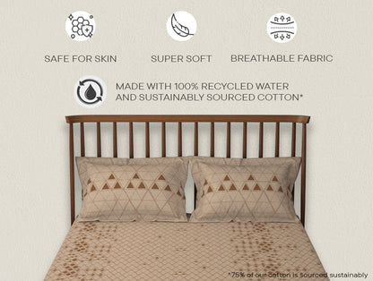 Essentials 100% Cotton  Double Bedsheet, 132 TC, Geometric, Brown