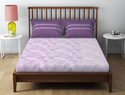 Essentials 100% Cotton  Double Bedsheet, 132 TC, Geometric, Violet