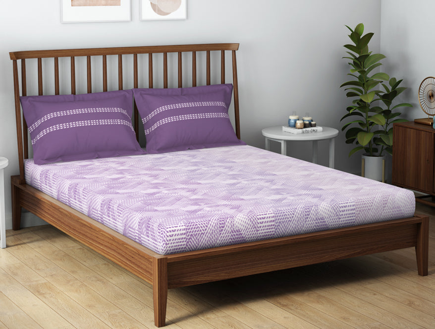 Essentials 100% Cotton  Double Bedsheet, 132 TC, Geometric, Violet