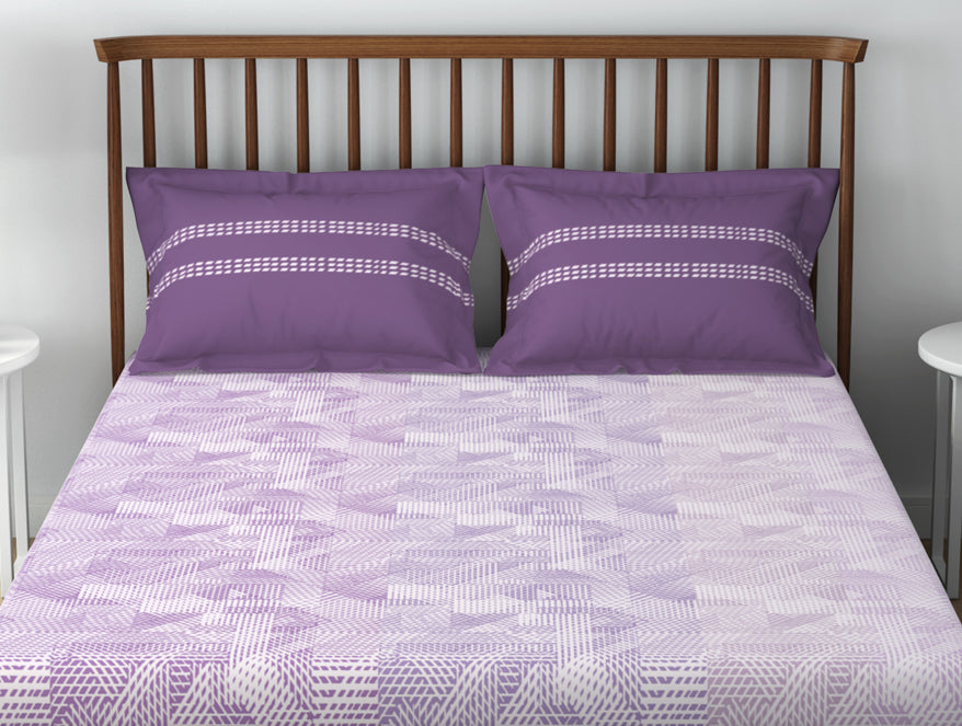 Essentials 100% Cotton  Double Bedsheet, 132 TC, Geometric, Violet