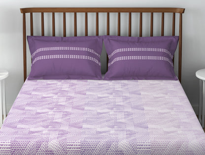 Essentials 100% Cotton  Double Bedsheet, 132 TC, Geometric, Violet
