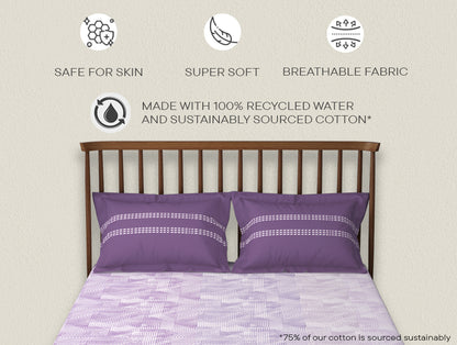 Essentials 100% Cotton  Double Bedsheet, 132 TC, Geometric, Violet