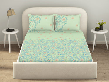 Essentials 100% Cotton  Fitted King Bedsheet, 144 TC, Floral, Light Violet