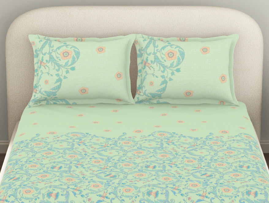 Essentials 100% Cotton  Fitted King Bedsheet, 144 TC, Floral, Light Violet