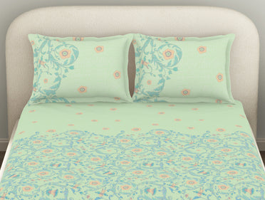 Essentials 100% Cotton  Fitted King Bedsheet, 144 TC, Floral, Light Violet