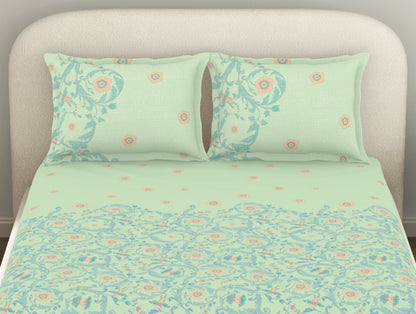 Essentials 100% Cotton  Fitted King Bedsheet, 144 TC, Floral, Light Violet