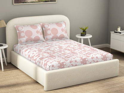 Essentials 100% Cotton  Fitted King Bedsheet, 144 TC, Geometric, Blush