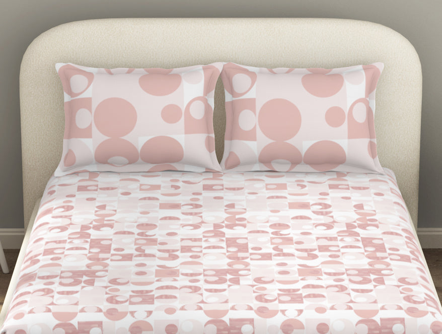Essentials 100% Cotton  Fitted King Bedsheet, 144 TC, Geometric, Blush