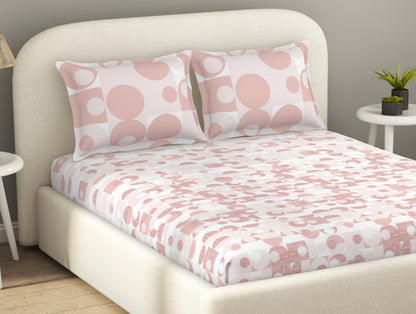 Essentials 100% Cotton  Fitted King Bedsheet, 144 TC, Geometric, Blush