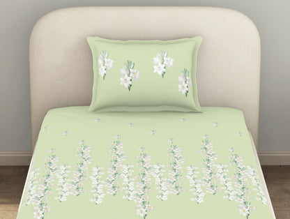 Essentials 100% Cotton  Fitted King Bedsheet, 144 TC, Floral, Light Green