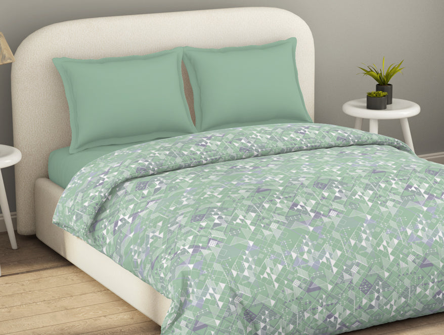 Essentials 100% Cotton  Double Duvet Cover, 144 TC, Geometric, Light Green