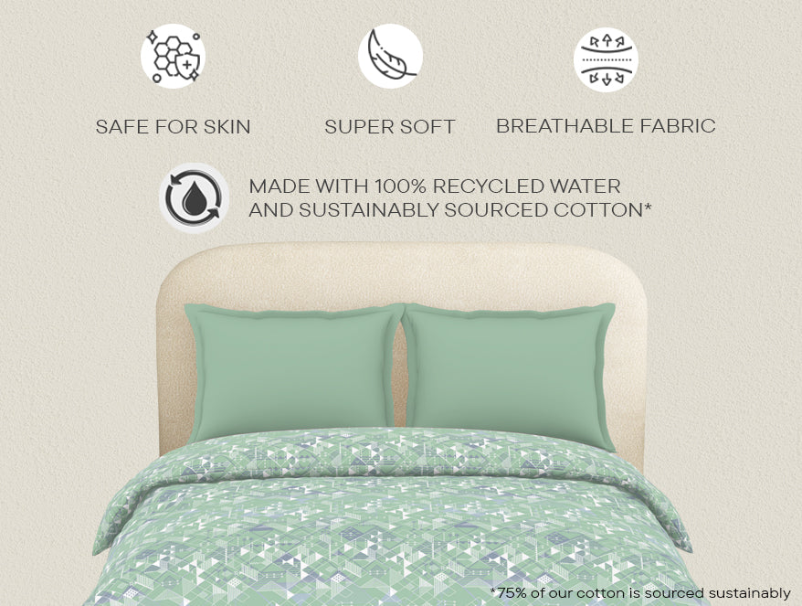 Essentials 100% Cotton  Double Duvet Cover, 144 TC, Geometric, Light Green