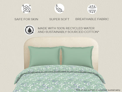 Essentials 100% Cotton  Double Duvet Cover, 144 TC, Geometric, Light Green