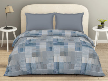 Essentials Geometric Blue 100% Cotton Double Duvet Cover, 144 TC