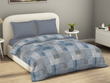 Essentials Geometric Blue 100% Cotton Double Duvet Cover, 144 TC