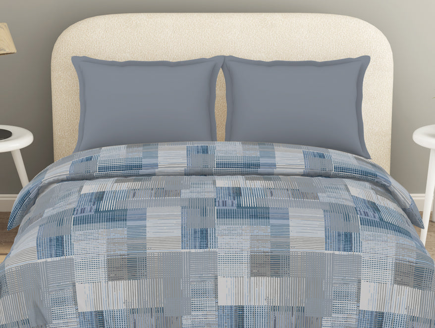 Essentials Geometric Blue 100% Cotton Double Duvet Cover, 144 TC