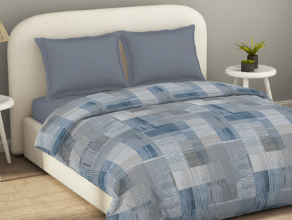 Essentials Geometric Blue 100% Cotton Double Duvet Cover, 144 TC