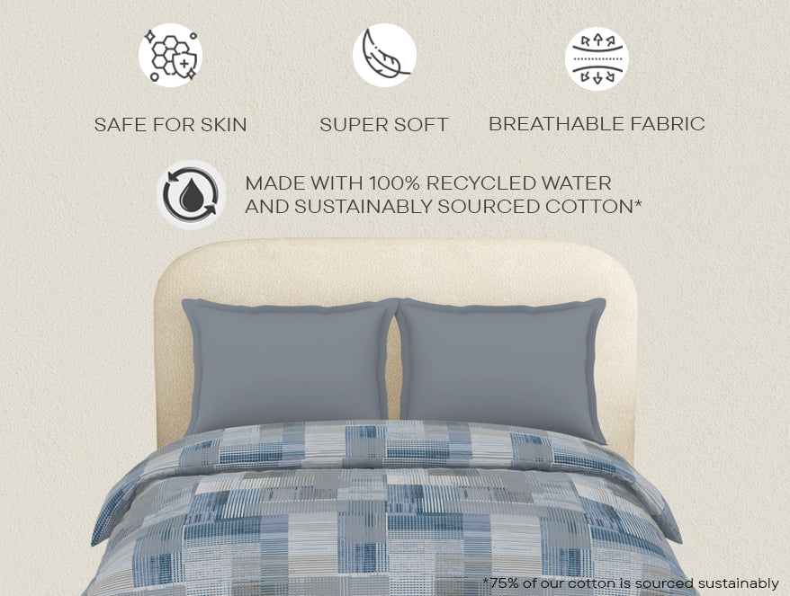 Essentials Geometric Blue 100% Cotton Double Duvet Cover, 144 TC