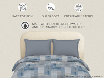 Essentials Geometric Blue 100% Cotton Double Duvet Cover, 144 TC