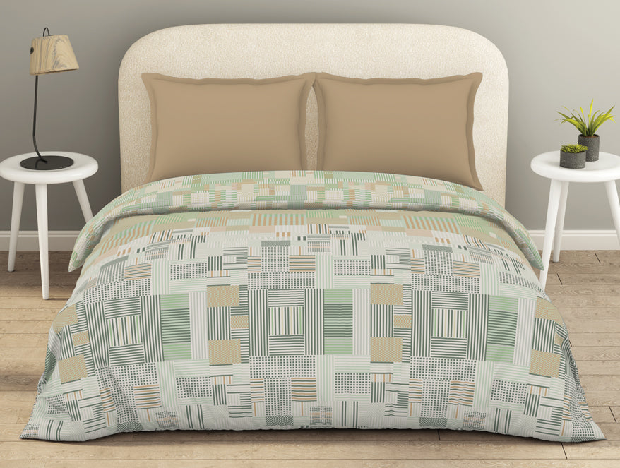Essentials 100% Cotton  Double Duvet Cover, 144 TC, Geometric, Light Brown