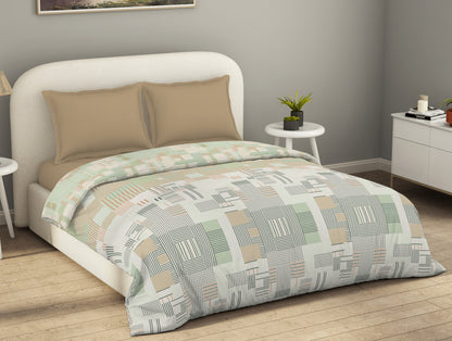 Essentials 100% Cotton  Double Duvet Cover, 144 TC, Geometric, Light Brown