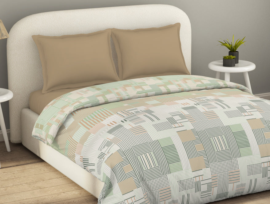 Essentials 100% Cotton  Double Duvet Cover, 144 TC, Geometric, Light Brown