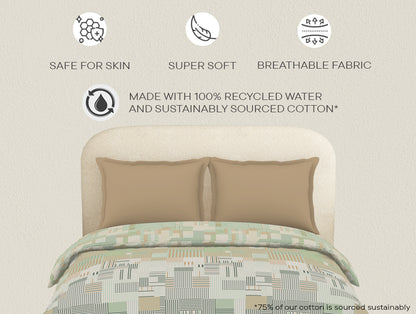 Essentials 100% Cotton  Double Duvet Cover, 144 TC, Geometric, Light Brown