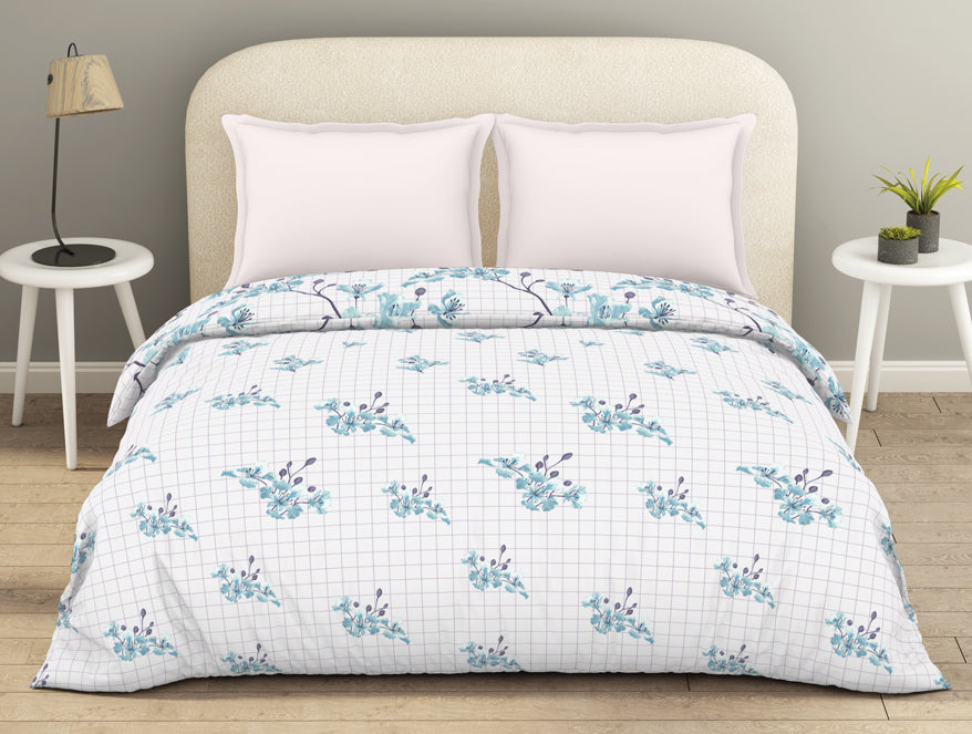 Essential Light Aqua Floral Cotton Duvet Cover