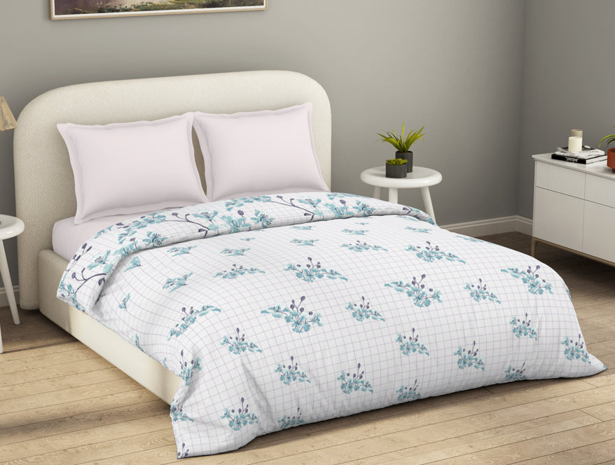 Essential Light Aqua Floral Cotton Duvet Cover