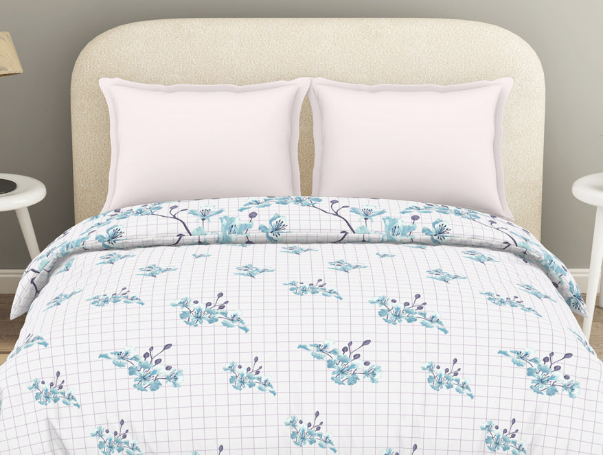 Essential Light Aqua Floral Cotton Duvet Cover