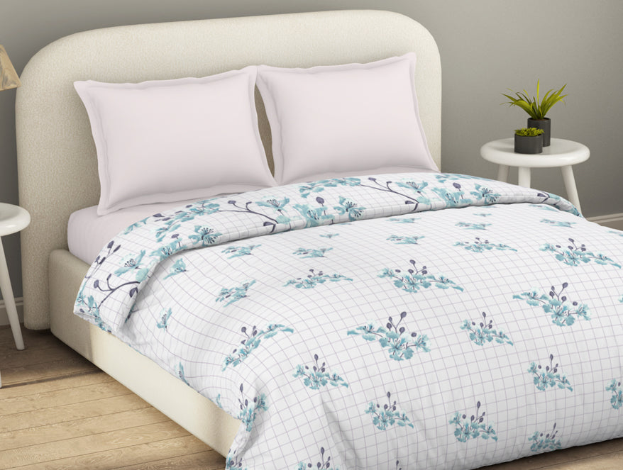 Essential Light Aqua Floral Cotton Duvet Cover