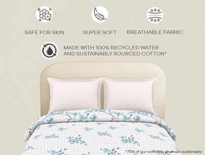 Essential Light Aqua Floral Cotton Duvet Cover