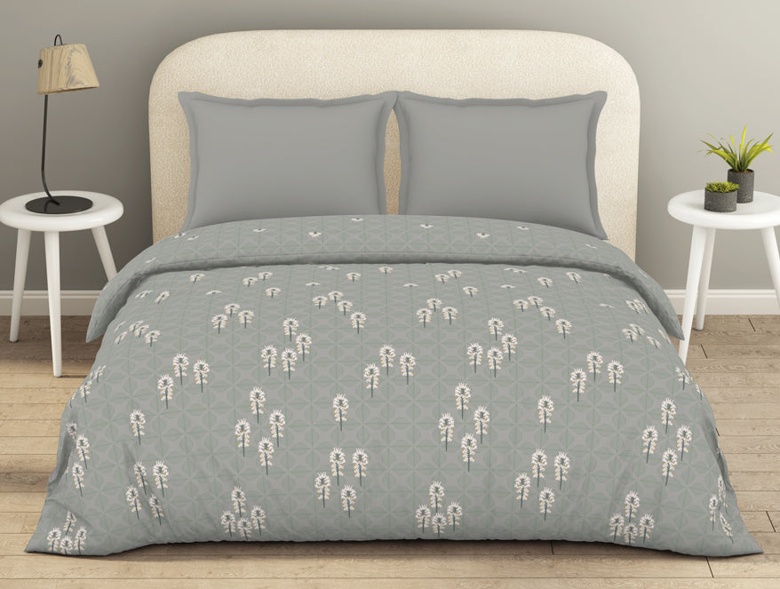 Refined Light Grey Floral Duvet Cover