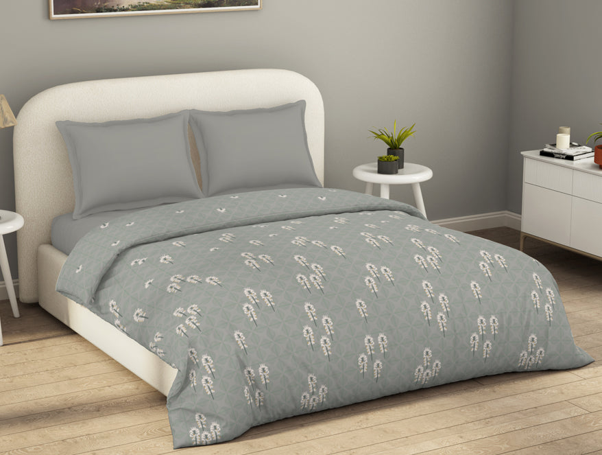 Refined Light Grey Floral Duvet Cover