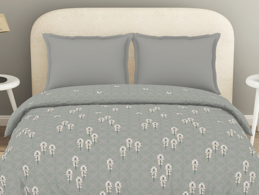 Refined Light Grey Floral Duvet Cover