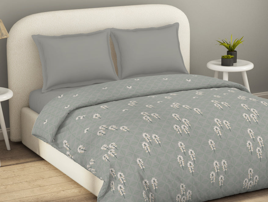 Refined Light Grey Floral Duvet Cover