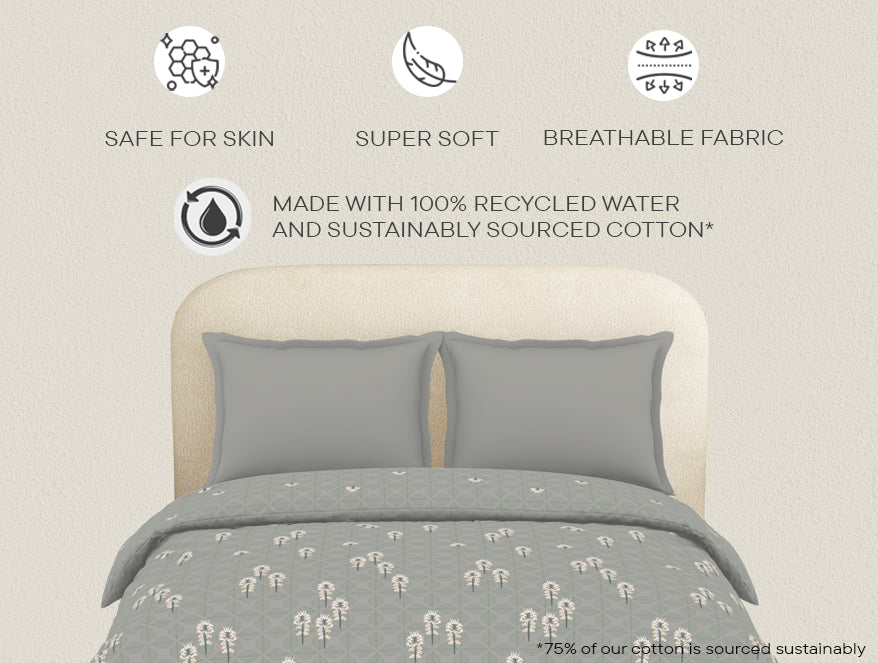 Refined Light Grey Floral Duvet Cover