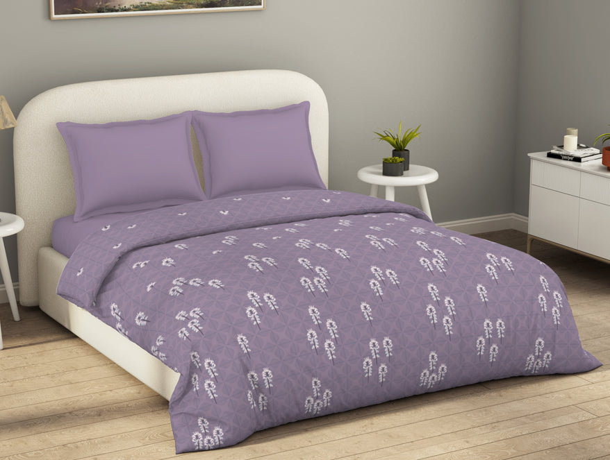 Essentials 100% Cotton  Double Duvet Cover, 144 TC, Floral, Light Violet
