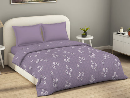 Essentials 100% Cotton  Double Duvet Cover, 144 TC, Floral, Light Violet