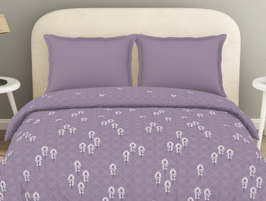 Essentials 100% Cotton  Double Duvet Cover, 144 TC, Floral, Light Violet