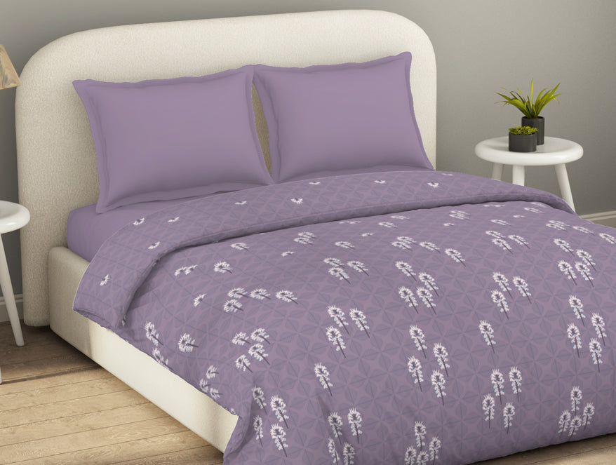 Essentials 100% Cotton  Double Duvet Cover, 144 TC, Floral, Light Violet